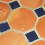 Octagon handmade Terracotta floor tiles with blue ceramic mosaics Pakistan