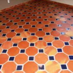 Octagon terracotta floor tiles and blue mosaic with skirting Pakistan